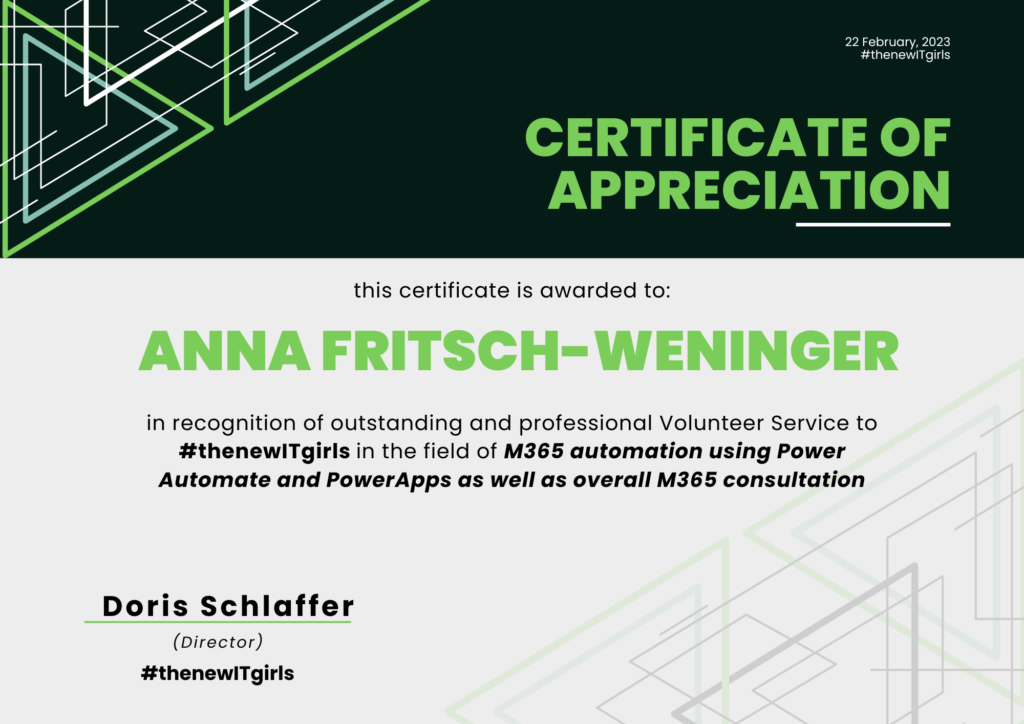 Certificate for Anna Fritsch-Weninger MVP